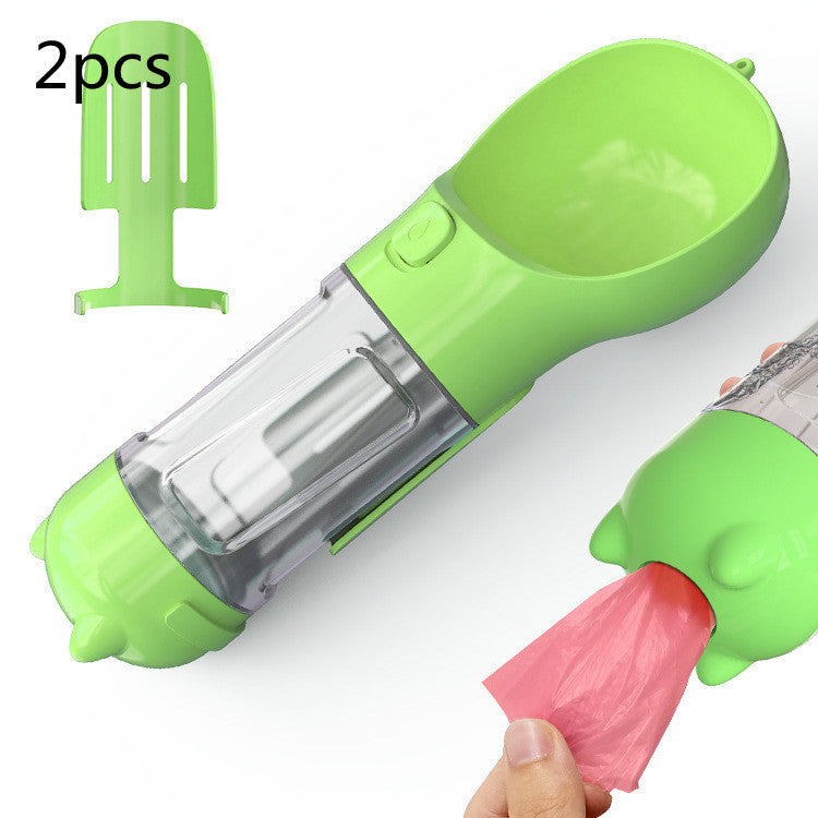 Portable Pet Water Bottle with Feeder & Waste Bag Storage