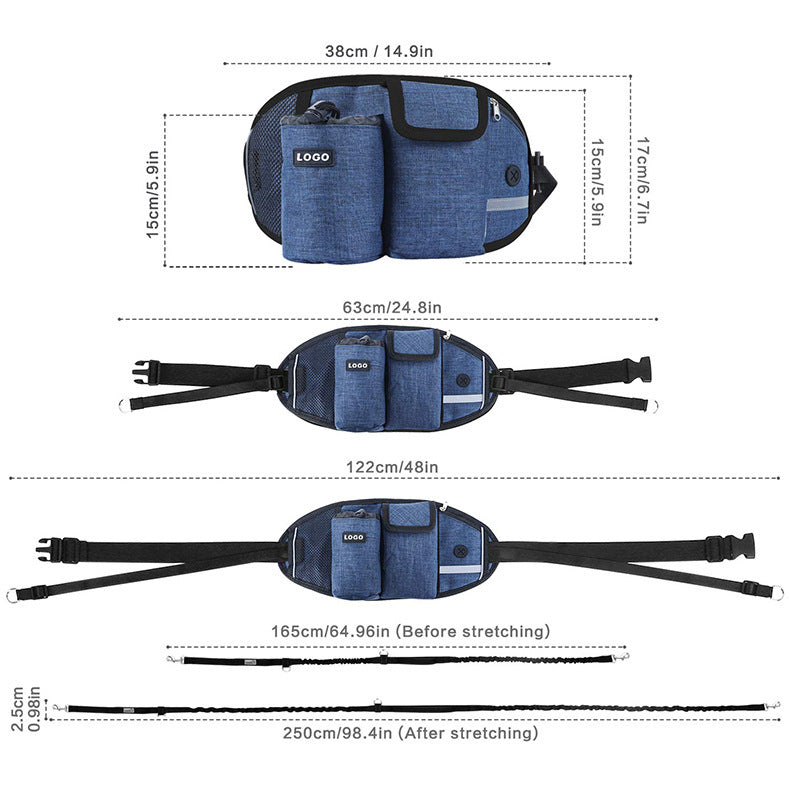 Hands-Free Dog Leash Waist Bag – Outdoor Training with Food & Water Storage