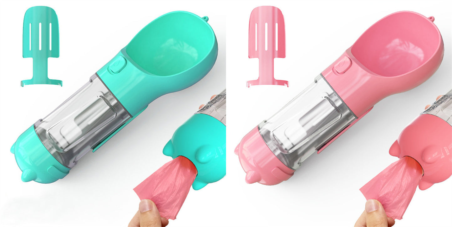 Portable Pet Water Bottle with Feeder & Waste Bag Storage