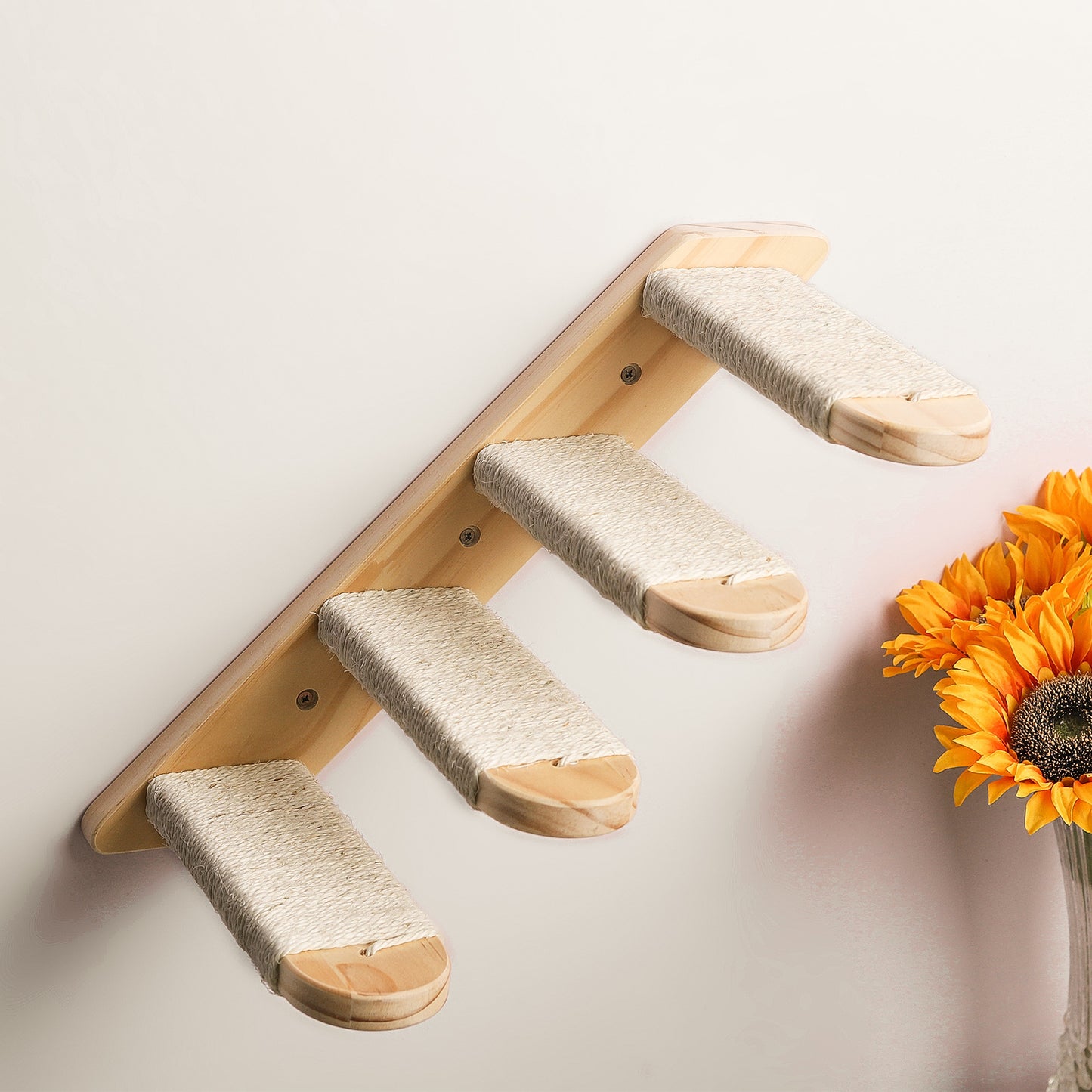 Pine Wood Cat Climbing Frame with Wall Hammock and Capsule Toy