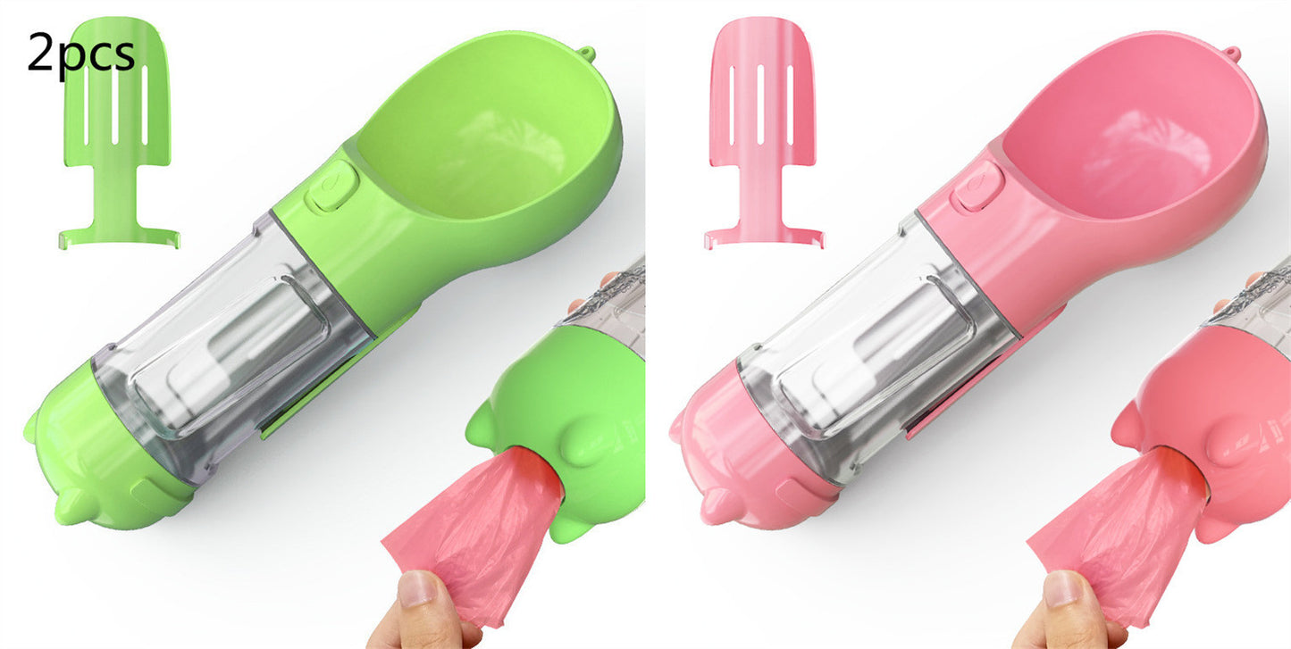 Portable Pet Water Bottle with Feeder & Waste Bag Storage