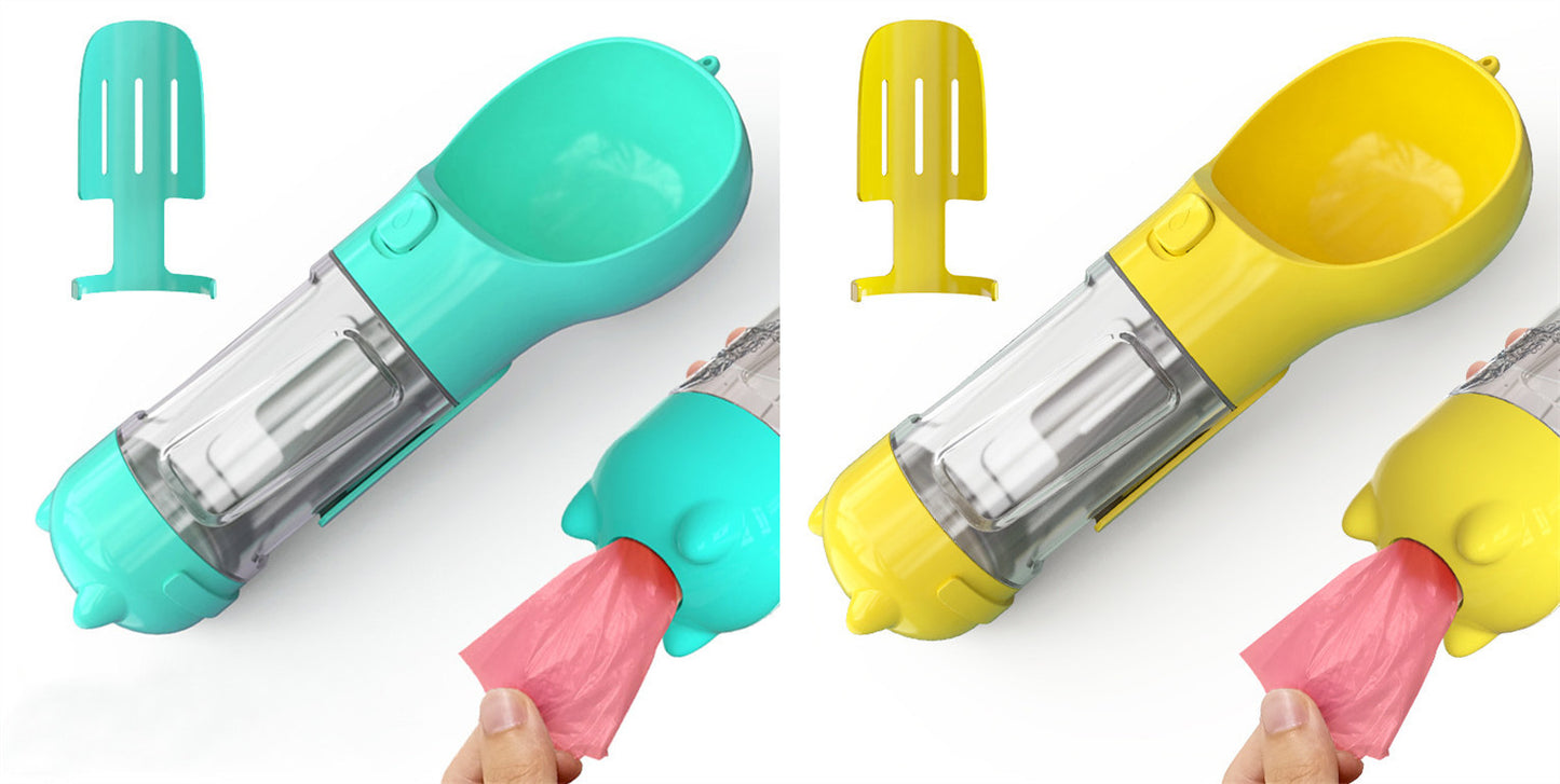 Portable Pet Water Bottle with Feeder & Waste Bag Storage