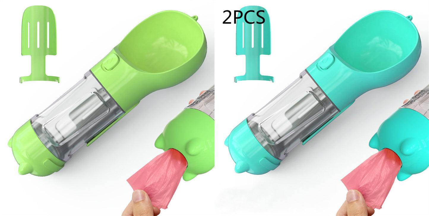 Portable Pet Water Bottle with Feeder & Waste Bag Storage
