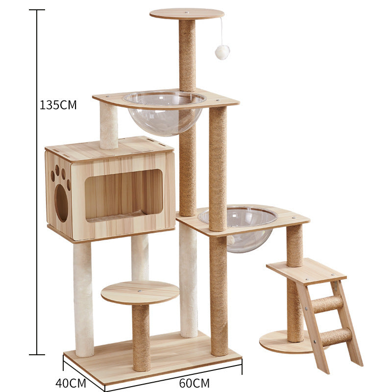 Cat Climbing Tree with Crawl Nest, Scratching Board & Space Capsule