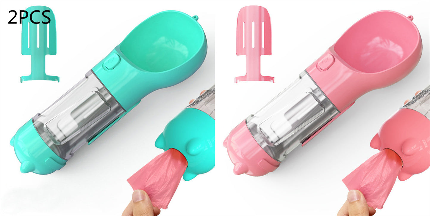 Portable Pet Water Bottle with Feeder & Waste Bag Storage