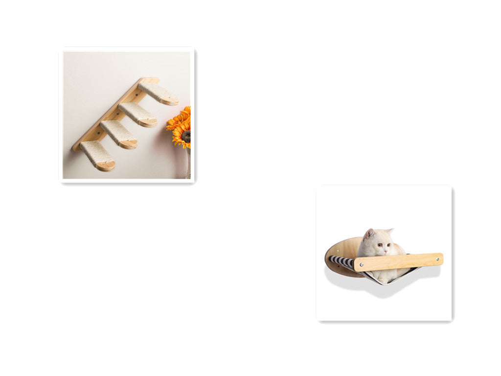 Pine Wood Cat Climbing Frame with Wall Hammock and Capsule Toy