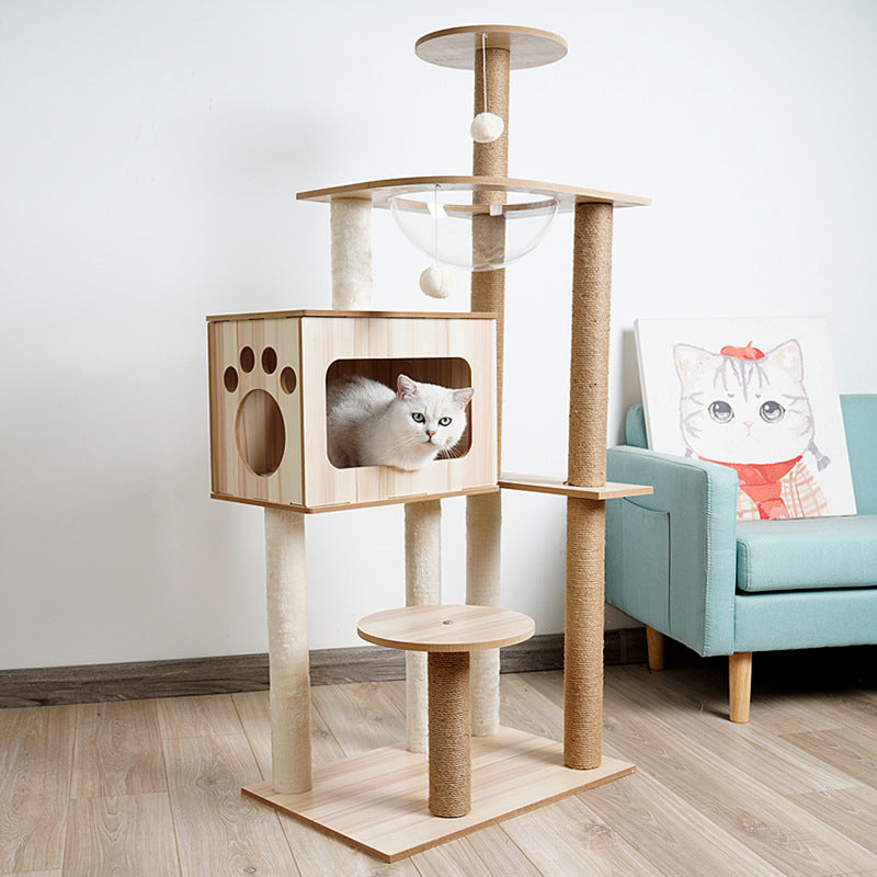 Cat Climbing Tree with Crawl Nest, Scratching Board & Space Capsule
