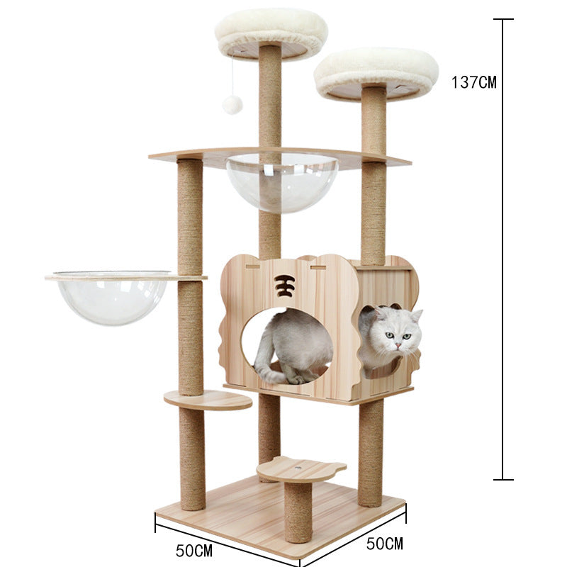 Cat Climbing Tree with Crawl Nest, Scratching Board & Space Capsule