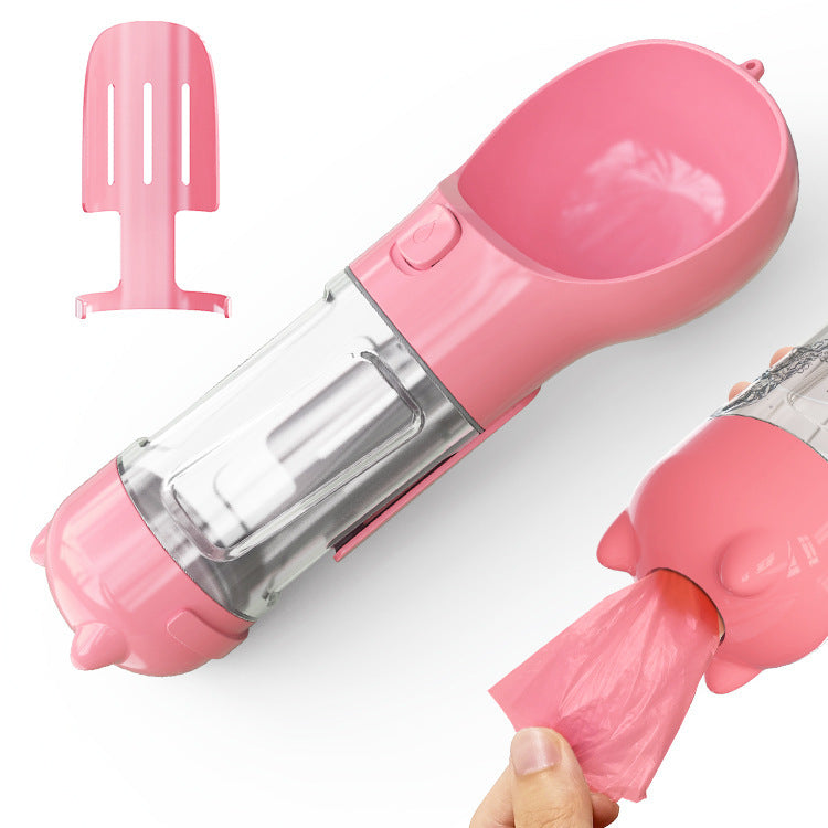 Portable Pet Water Bottle with Feeder & Waste Bag Storage