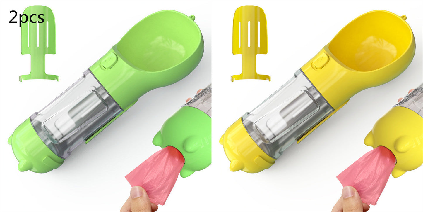 Portable Pet Water Bottle with Feeder & Waste Bag Storage