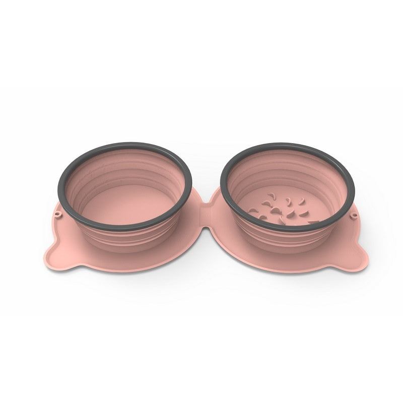 Portable Foldable Silicone Double Pet Bowl