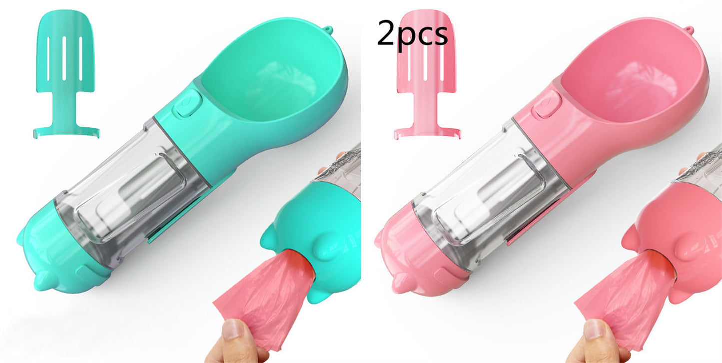 Portable Pet Water Bottle with Feeder & Waste Bag Storage
