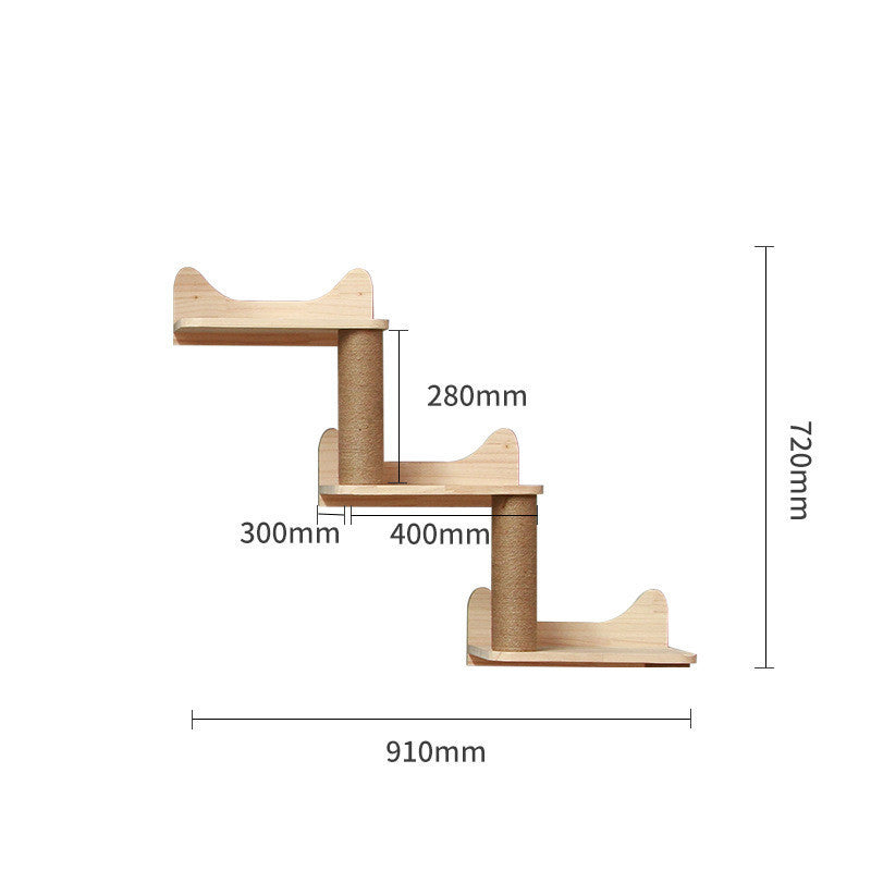 Wall-Mounted Solid Wood Cat Climbing Frame