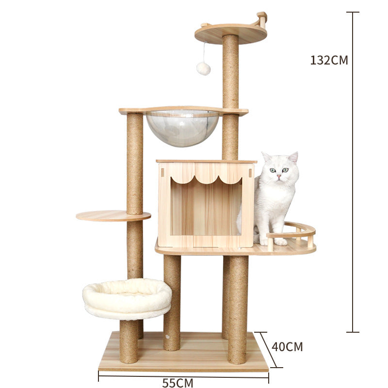 Cat Climbing Tree with Crawl Nest, Scratching Board & Space Capsule