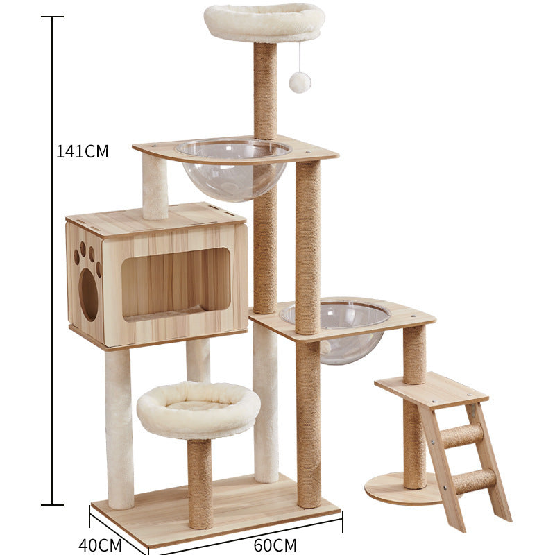 Cat Climbing Tree with Crawl Nest, Scratching Board & Space Capsule