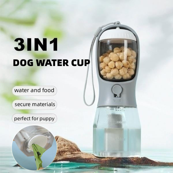 3-in-1 Portable Dog Water & Food Cup with Waste Bag