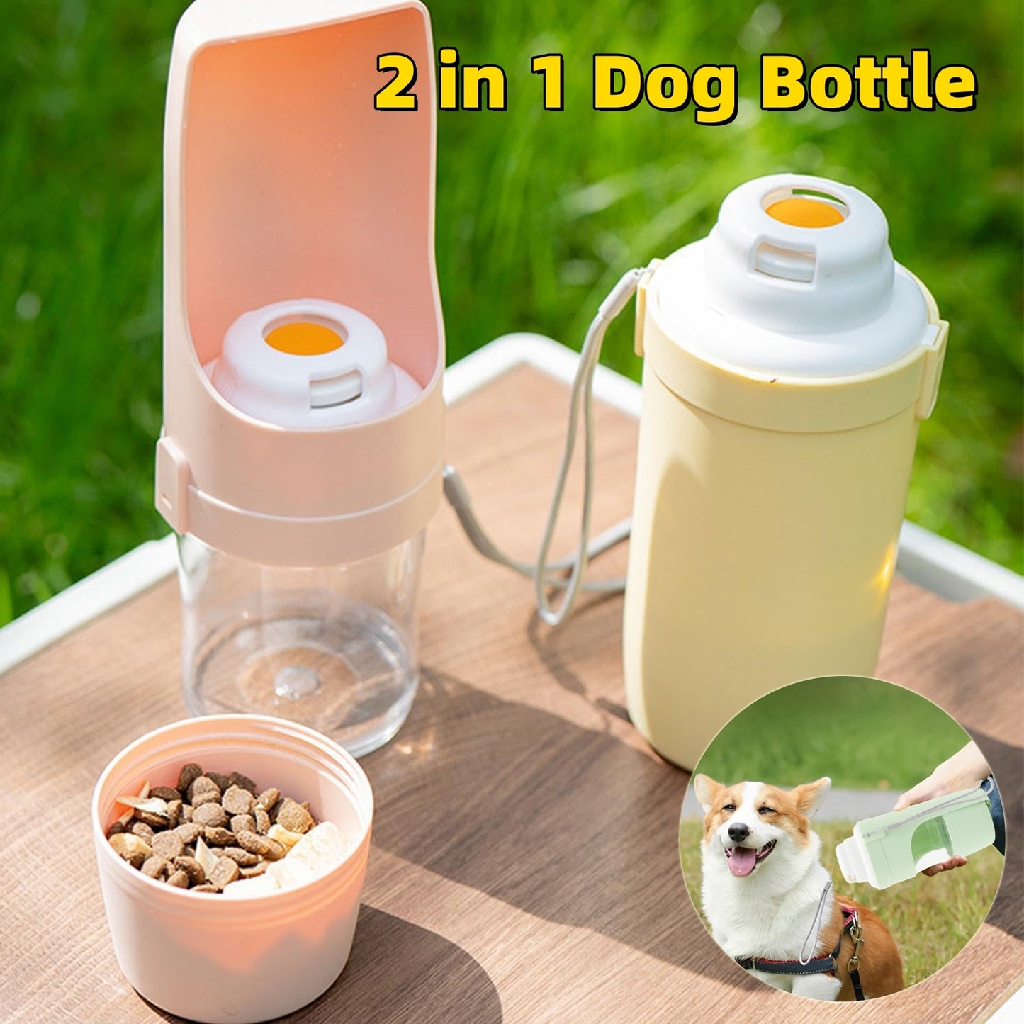 2-in-1 Travel Dog Water & Food Bottle