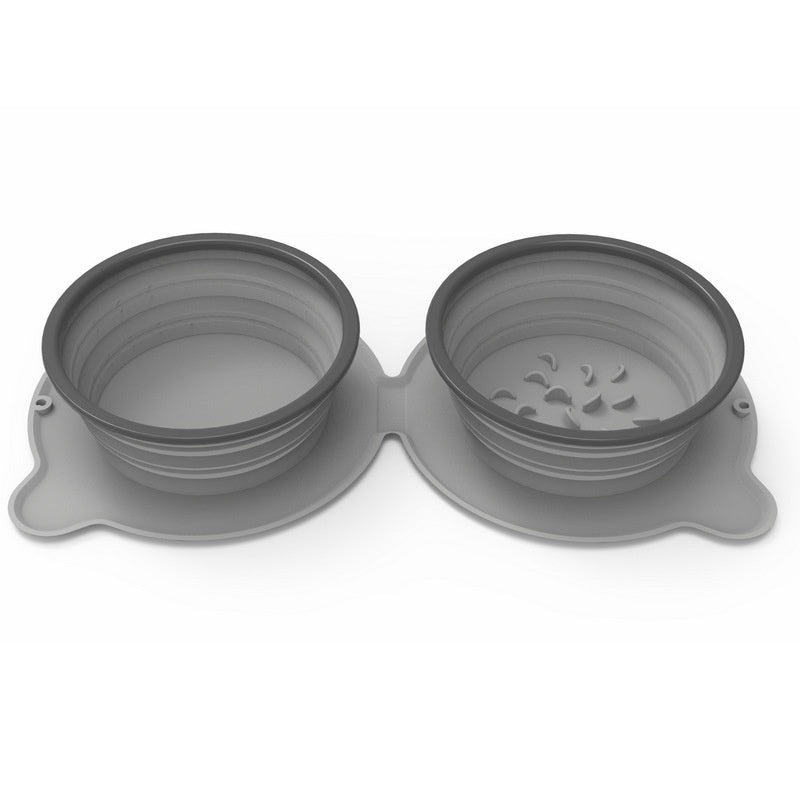 Portable Foldable Silicone Double Pet Bowl