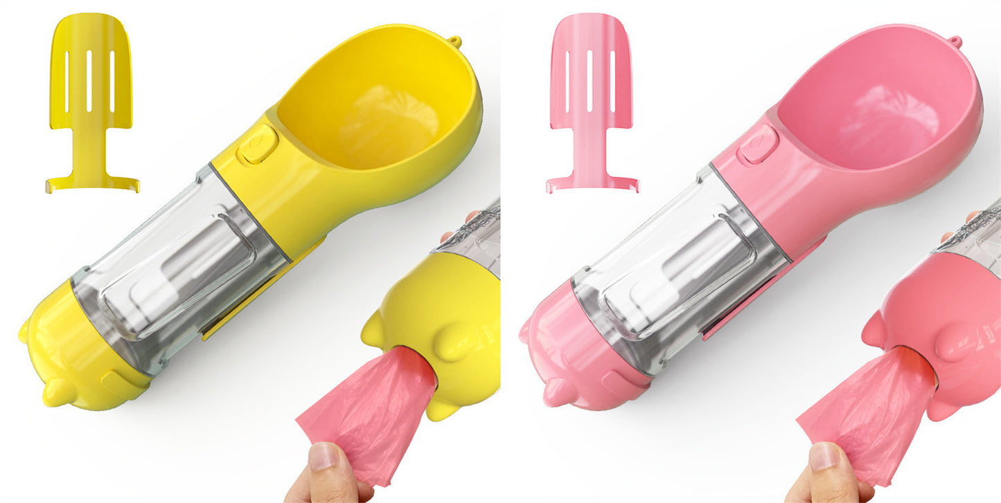 Portable Pet Water Bottle with Feeder & Waste Bag Storage