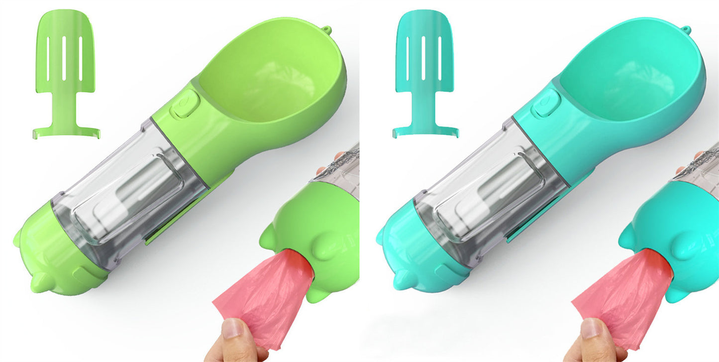 Portable Pet Water Bottle with Feeder & Waste Bag Storage
