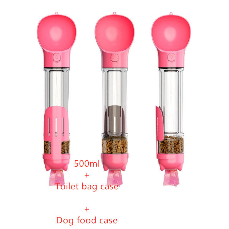 Portable Pet Water Bottle with Feeder & Waste Bag Storage