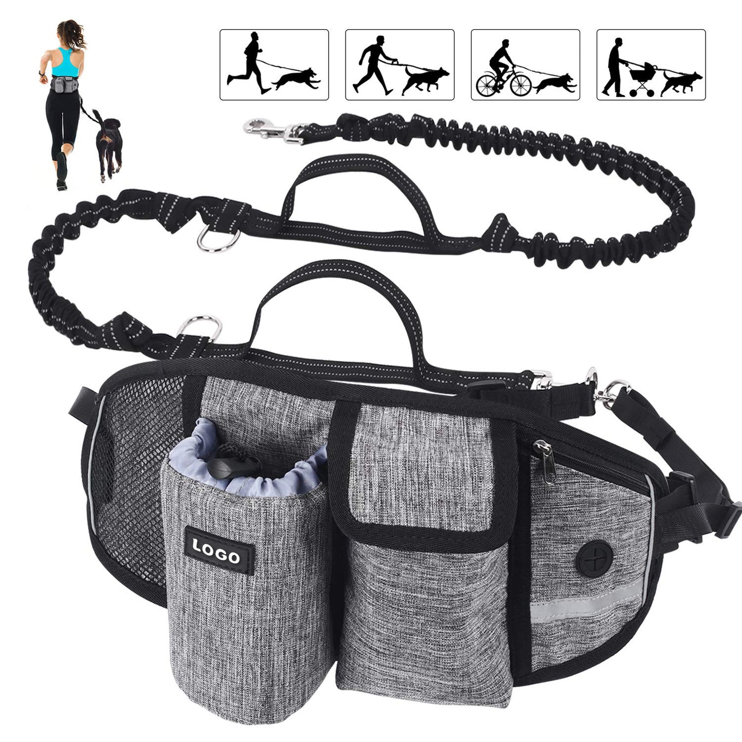 Hands-Free Dog Leash Waist Bag – Outdoor Training with Food & Water Storage
