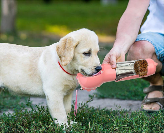 Portable Pet Water Bottle with Feeder & Waste Bag Storage