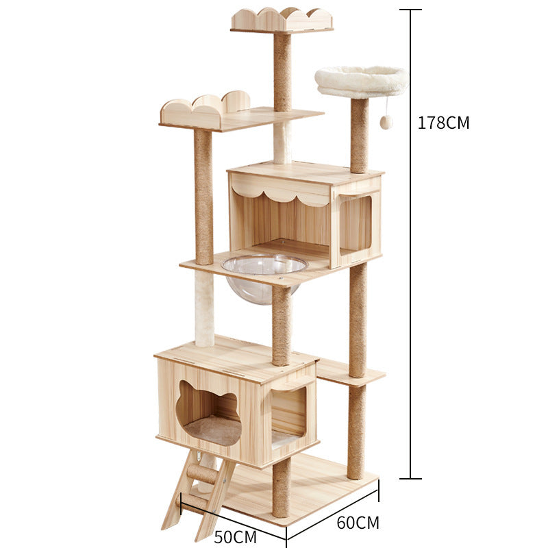 Cat Climbing Tree with Crawl Nest, Scratching Board & Space Capsule