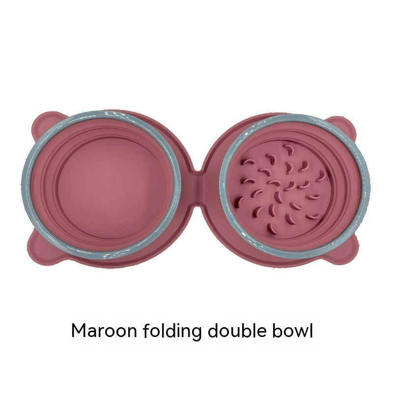 Portable Foldable Silicone Double Pet Bowl