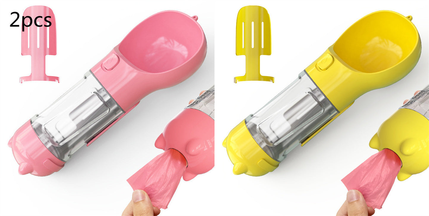 Portable Pet Water Bottle with Feeder & Waste Bag Storage