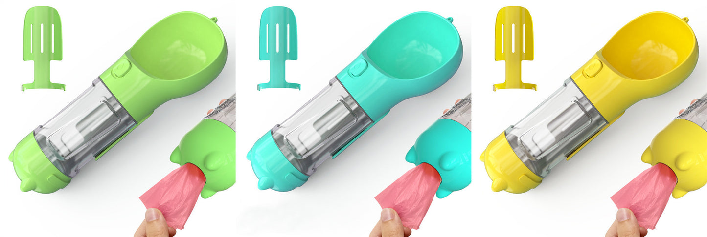 Portable Pet Water Bottle with Feeder & Waste Bag Storage