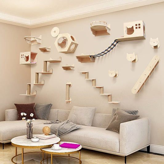 Wall-Mounted Solid Wood Cat Climbing Frame