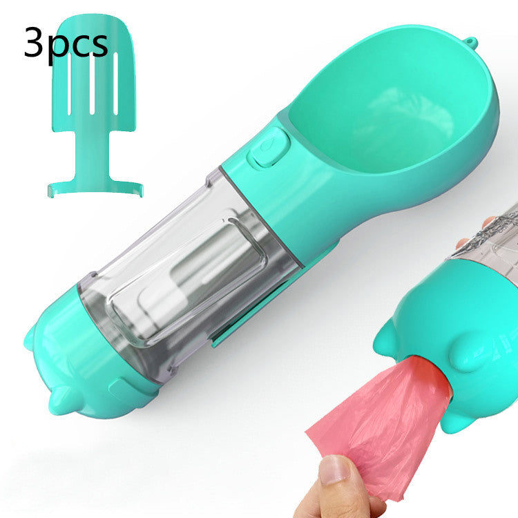 Portable Pet Water Bottle with Feeder & Waste Bag Storage