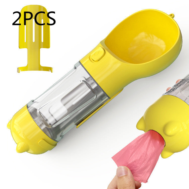 Portable Pet Water Bottle with Feeder & Waste Bag Storage