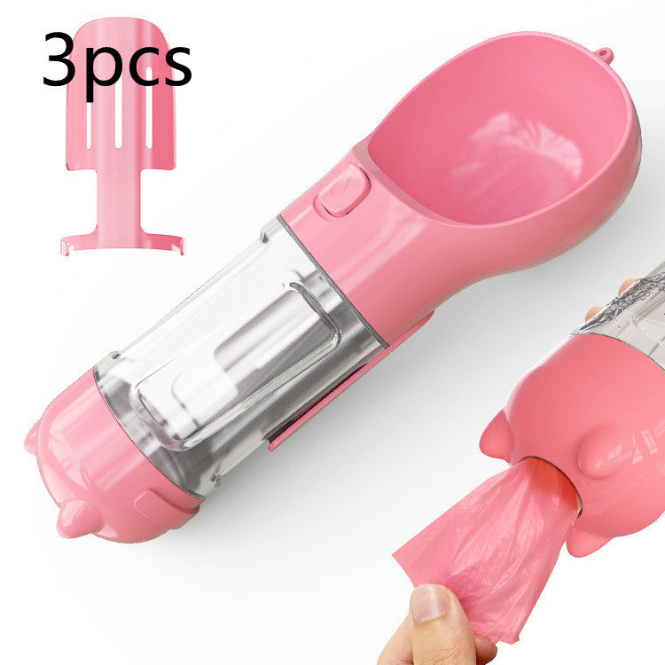 Portable Pet Water Bottle with Feeder & Waste Bag Storage