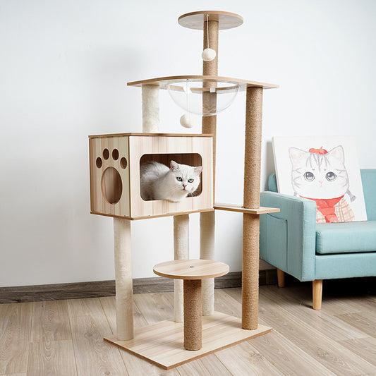 Cat Climbing Tree with Crawl Nest, Scratching Board & Space Capsule
