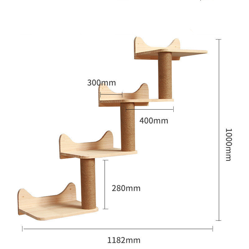 Wall-Mounted Solid Wood Cat Climbing Frame