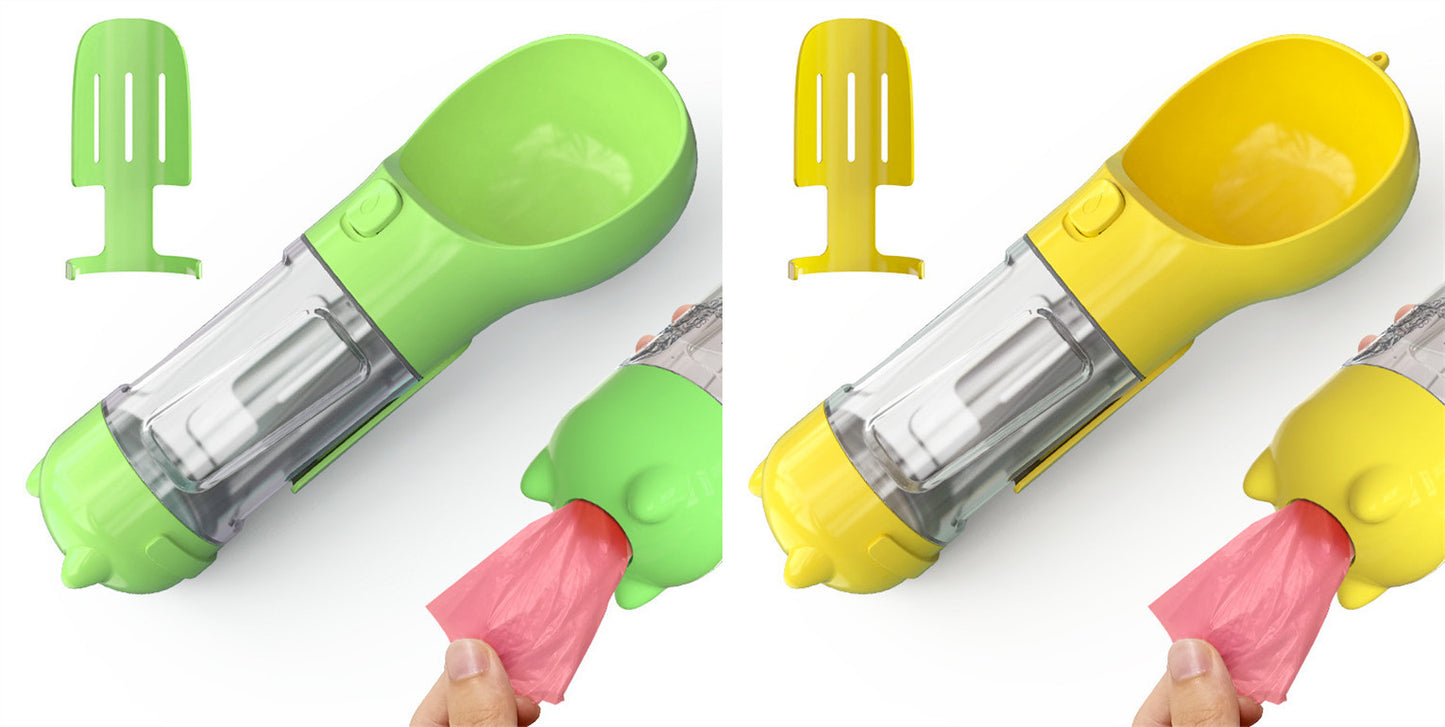 Portable Pet Water Bottle with Feeder & Waste Bag Storage