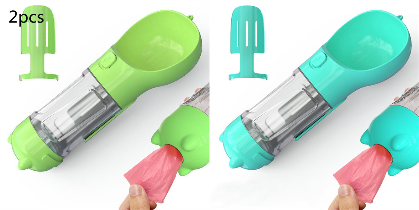 Portable Pet Water Bottle with Feeder & Waste Bag Storage