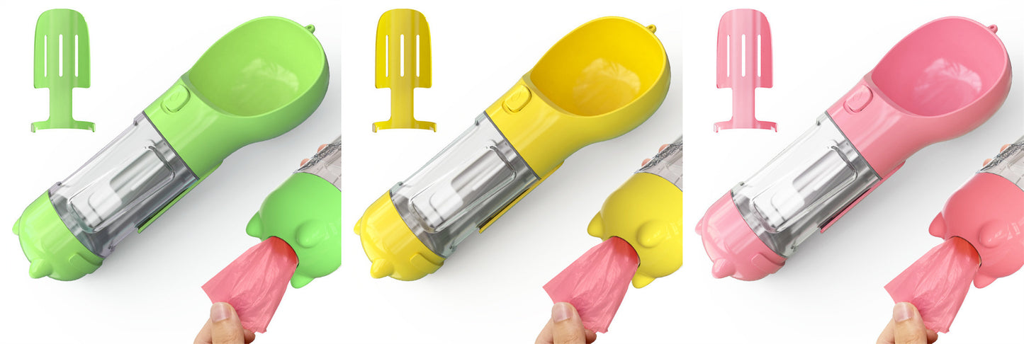 Portable Pet Water Bottle with Feeder & Waste Bag Storage
