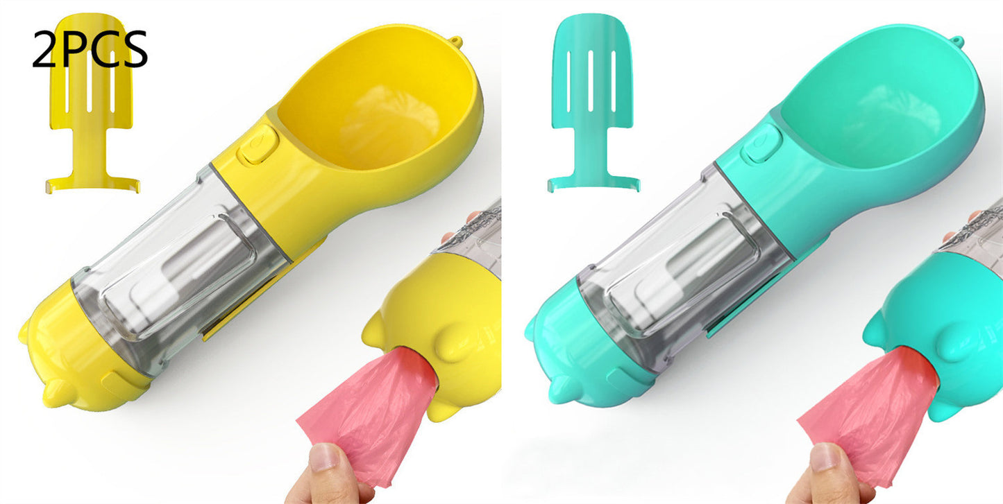 Portable Pet Water Bottle with Feeder & Waste Bag Storage
