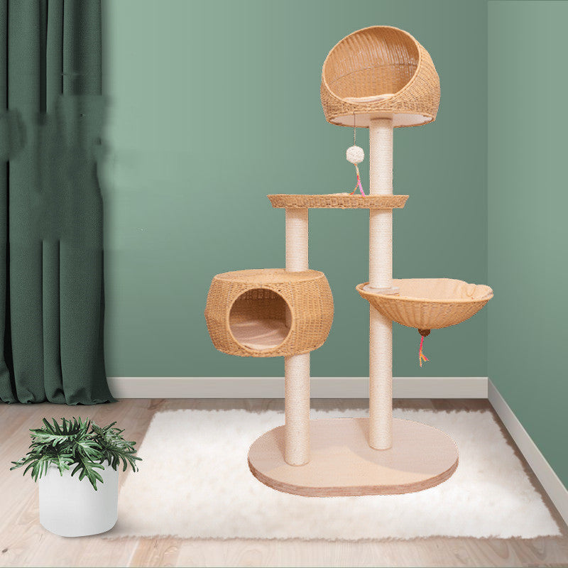 Integrated Multi-Layer Solid Wood Cat Tree