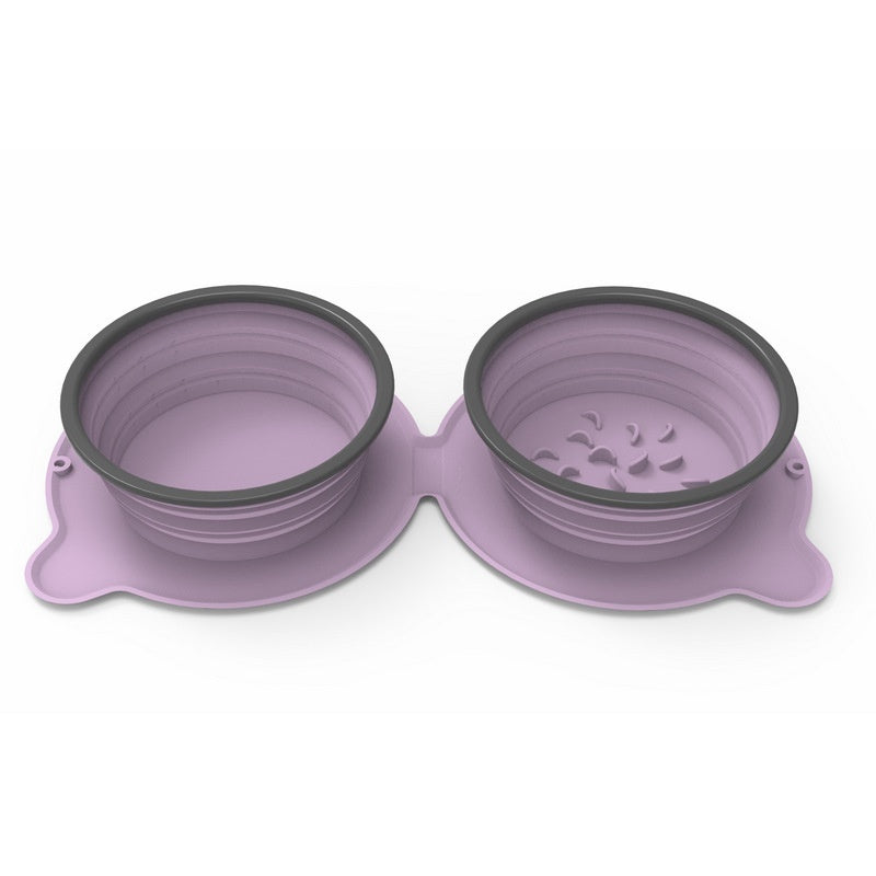 Portable Foldable Silicone Double Pet Bowl