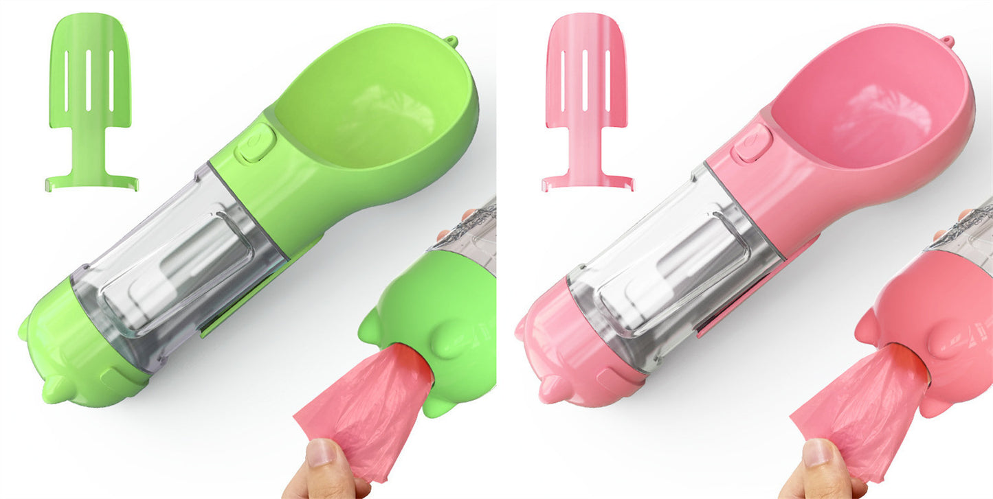 Portable Pet Water Bottle with Feeder & Waste Bag Storage