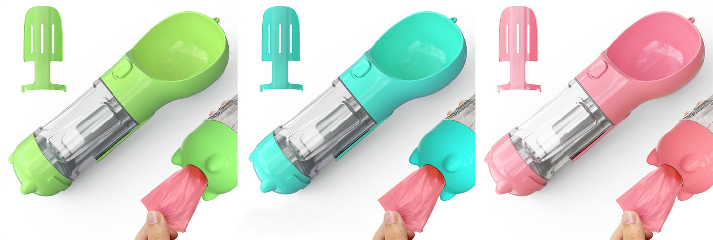 Portable Pet Water Bottle with Feeder & Waste Bag Storage
