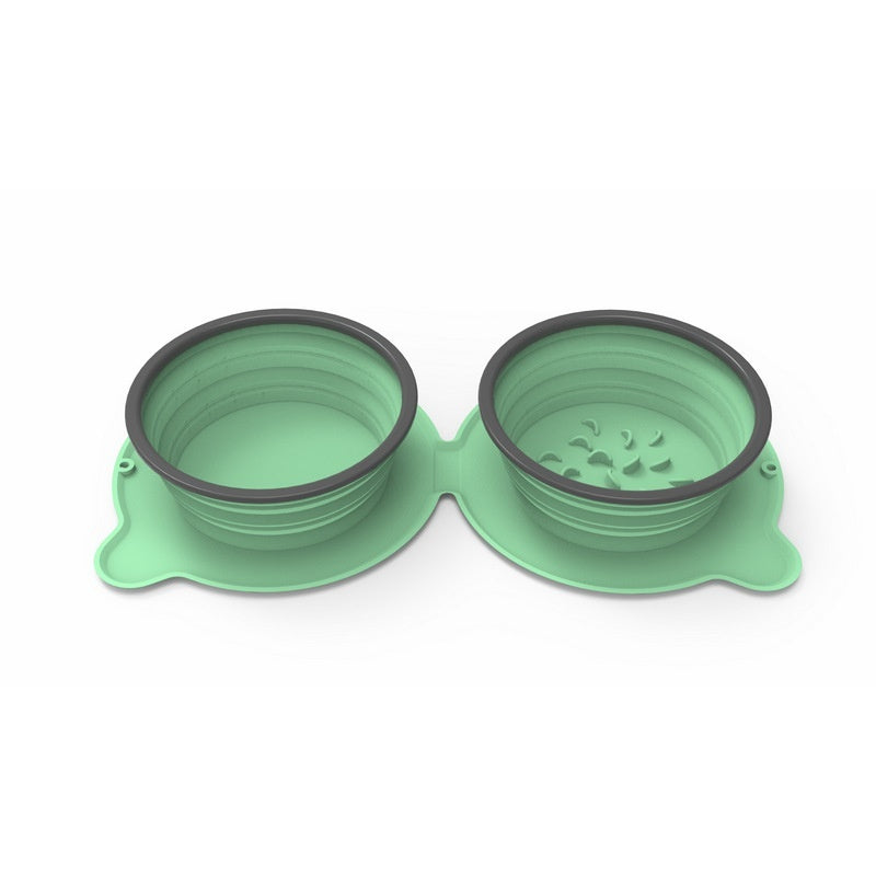 Portable Foldable Silicone Double Pet Bowl