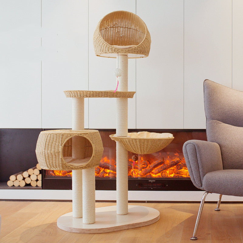 Integrated Multi-Layer Solid Wood Cat Tree