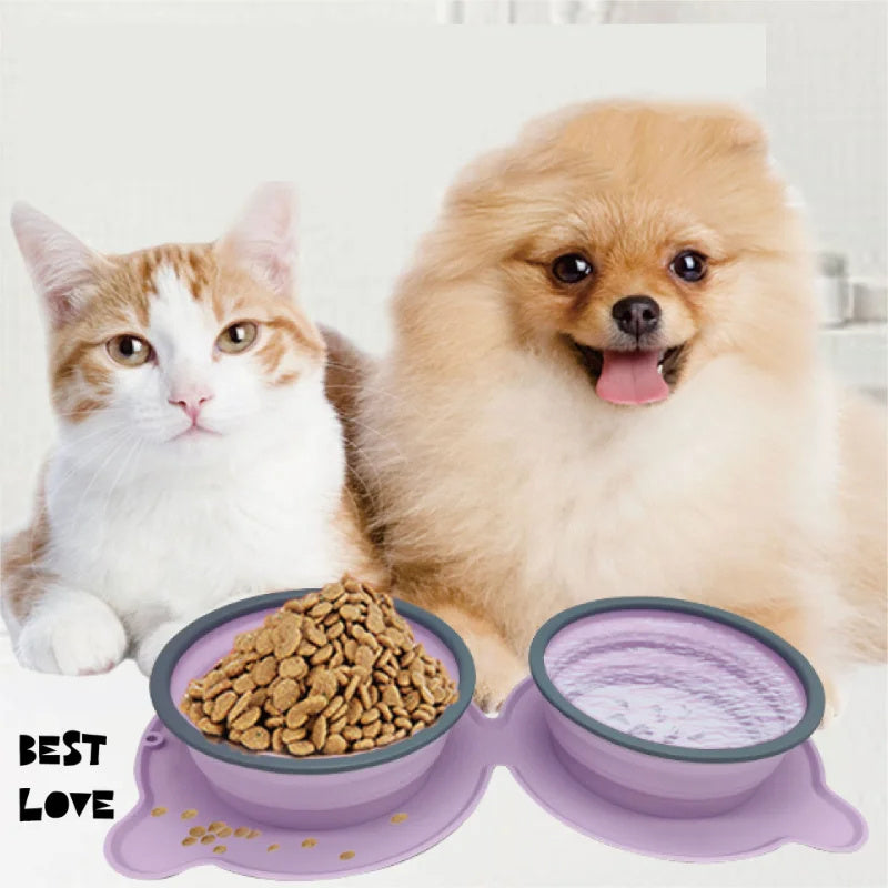 Portable Foldable Silicone Double Pet Bowl