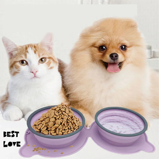 Portable Foldable Silicone Double Pet Bowl
