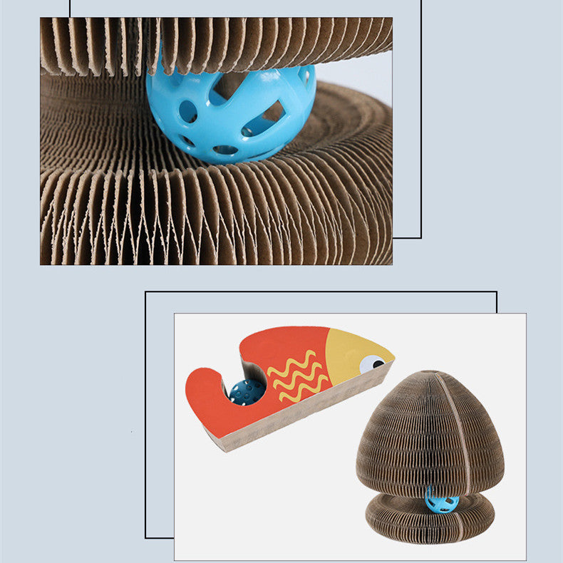 Magic Organ Foldable Round Cat Scratch Board Toy with Bell